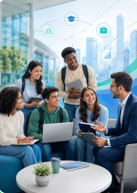 Estudantes em ambiente educacional de alta qualidade